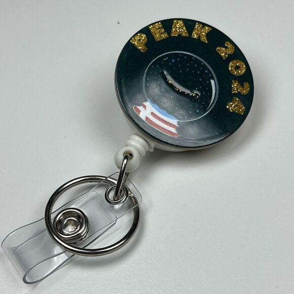Badge Holder Retractable Peak 2024 Snow Globe Amazon Warehouse New! Keychain - Picture 1 of 3